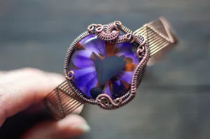 Purple and Red Fused Glass and Copper Statement Bracelet