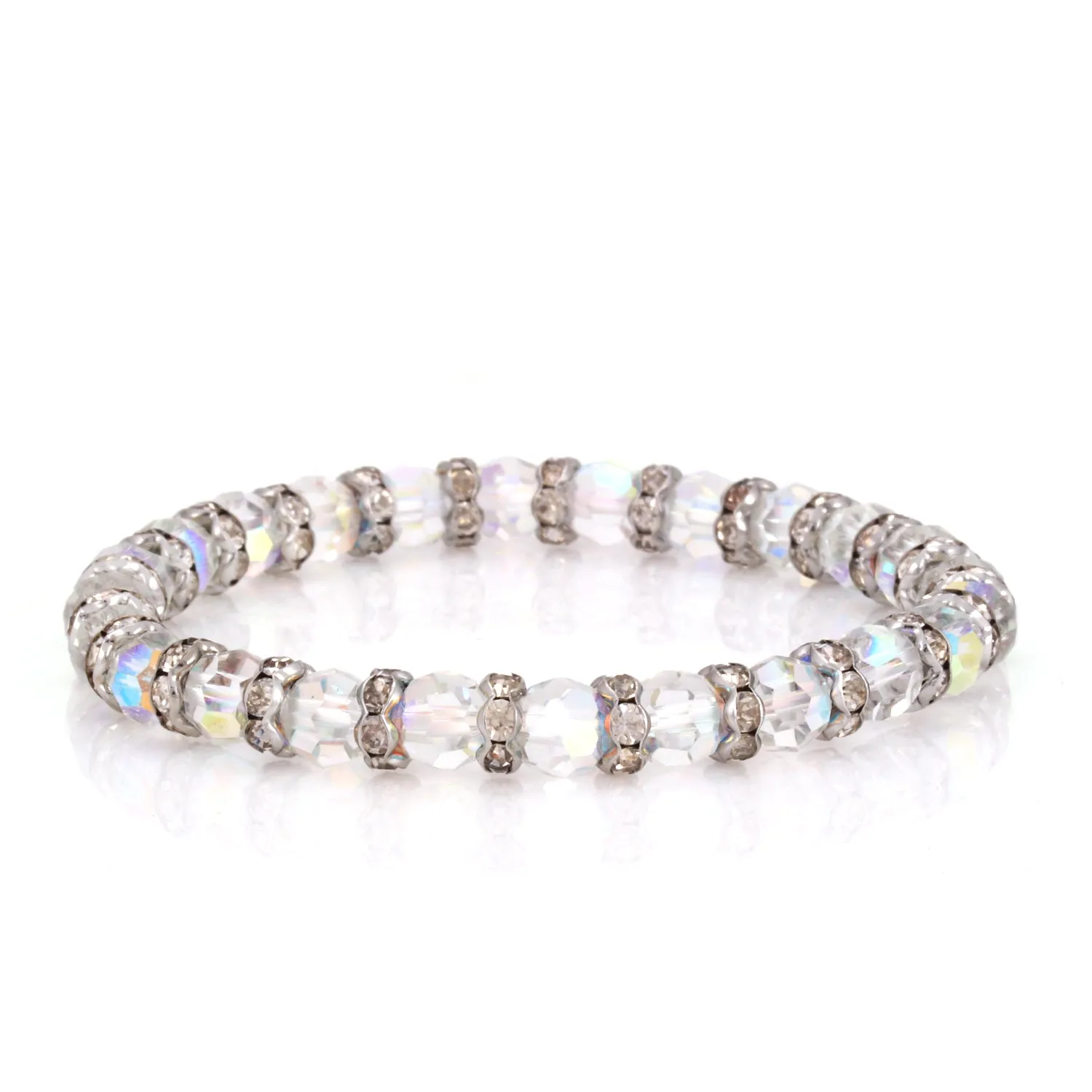 RAINBOW BEADS CRYSTAL STRETCH BRACELETS #HNB88436RDCY (IG21)