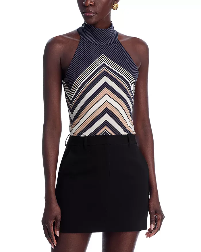 Ramy Brook - Women - Black Chevron Jenna High Neck Tank Top