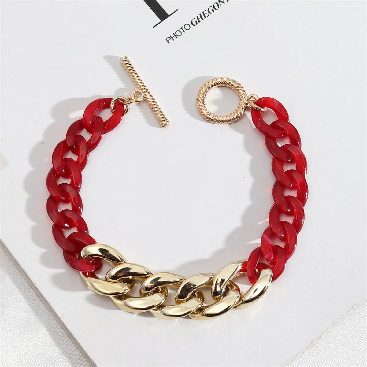 Red Resin & 18K Gold-Plated Chain Link Bracelet