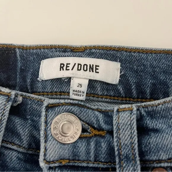 Re/done High Rise Stove Pipe Jeans Vintage Indigo Destroy Blue Jeans 25