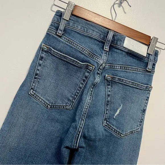 Re/done High Rise Stove Pipe Jeans Vintage Indigo Destroy Blue Jeans 25