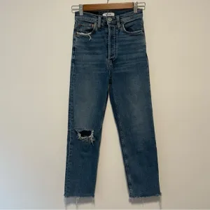 Re/done High Rise Stove Pipe Jeans Vintage Indigo Destroy Blue Jeans 25