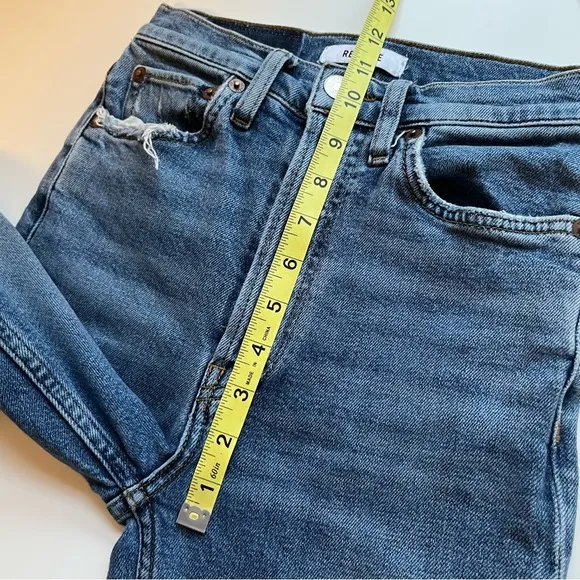 Re/done High Rise Stove Pipe Jeans Vintage Indigo Destroy Blue Jeans 25