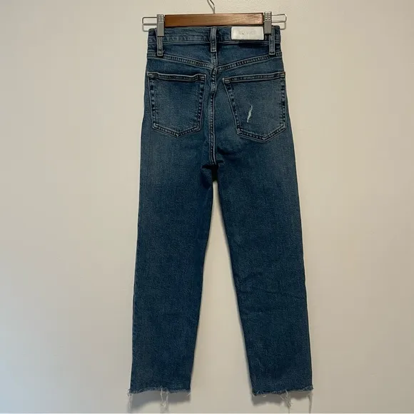 Re/done High Rise Stove Pipe Jeans Vintage Indigo Destroy Blue Jeans 25