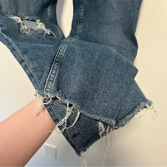 Re/done High Rise Stove Pipe Jeans Vintage Indigo Destroy Blue Jeans 25