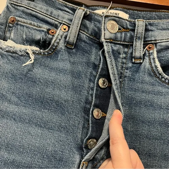 Re/done High Rise Stove Pipe Jeans Vintage Indigo Destroy Blue Jeans 25