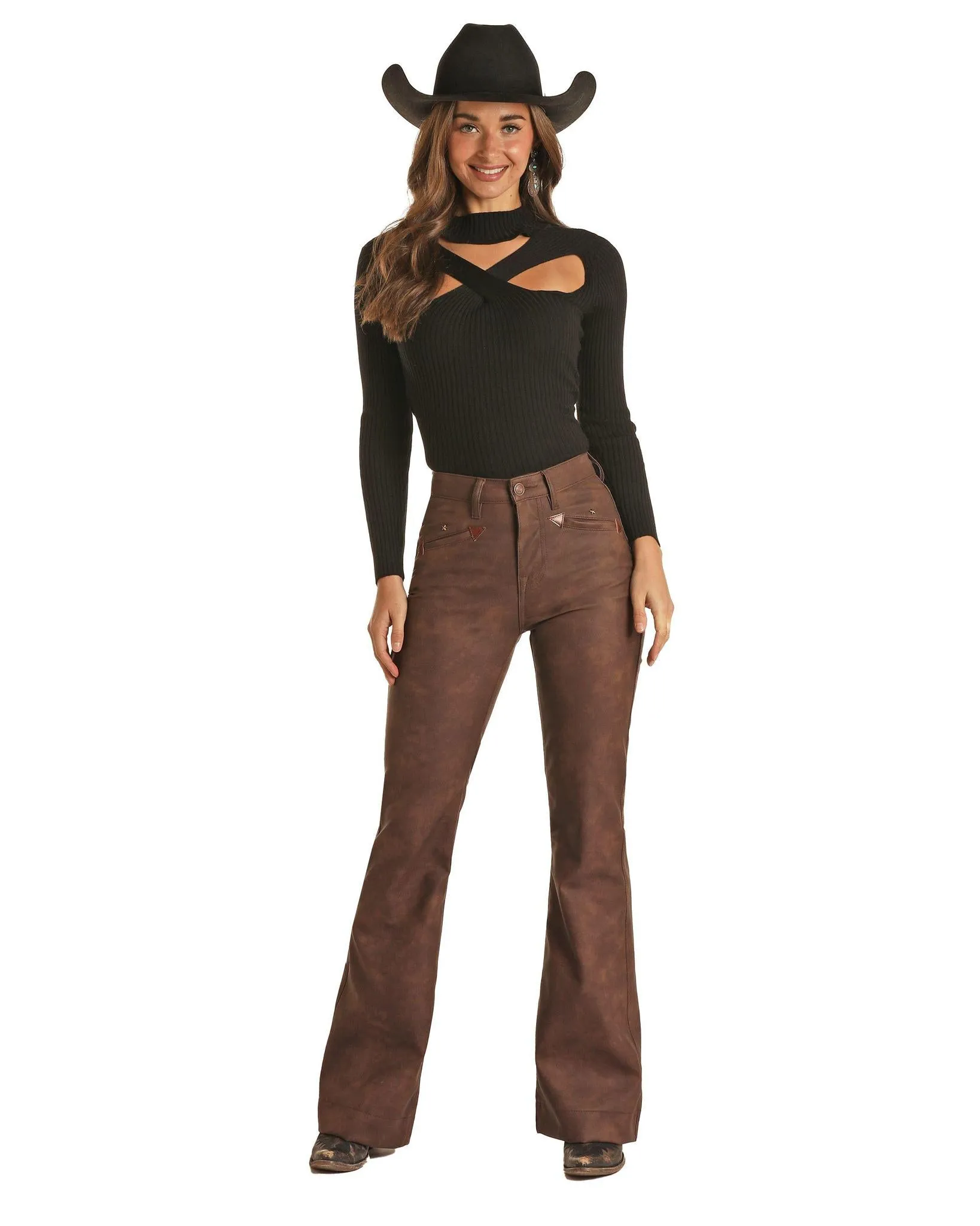 ROCK & ROLL DENIM LADIES PLEATHER TROUSER JEAN