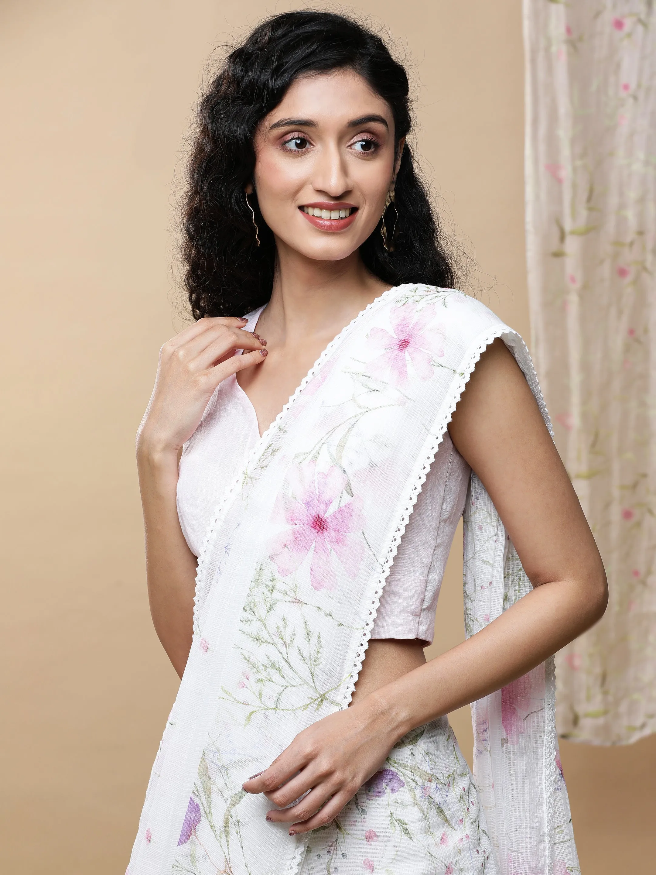 Roop Kota Pink On White Saree