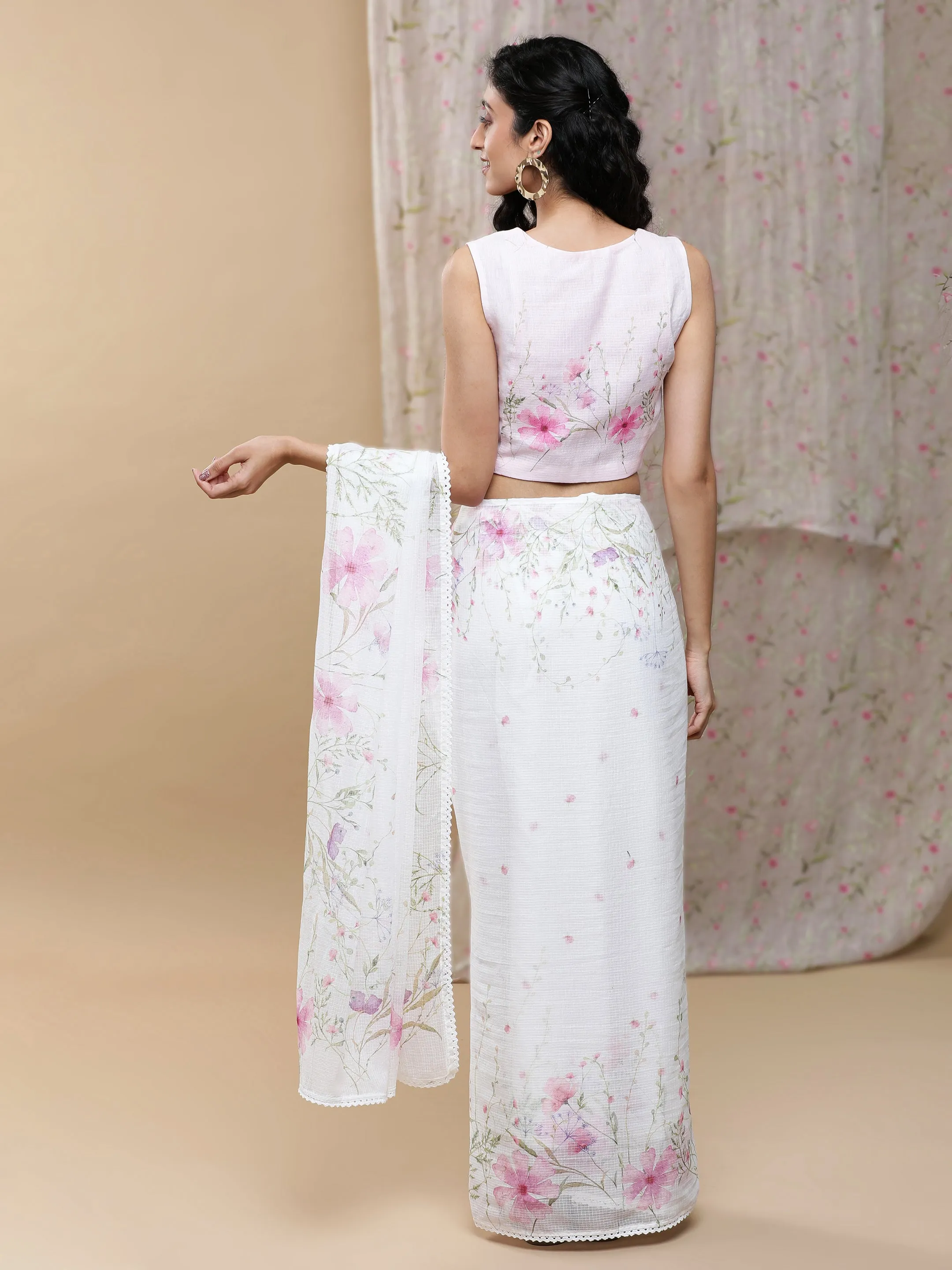 Roop Kota Pink On White Saree