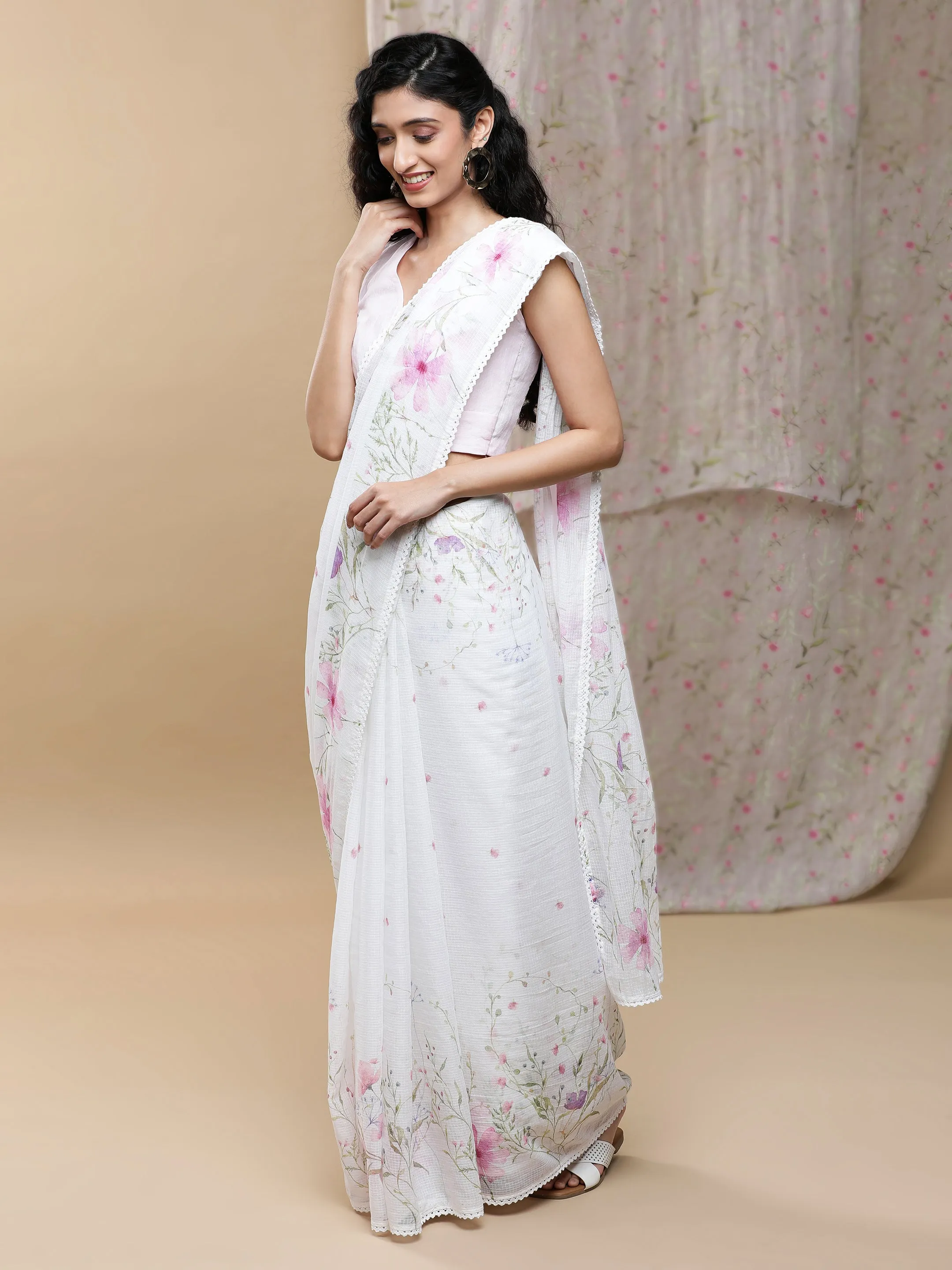 Roop Kota Pink On White Saree
