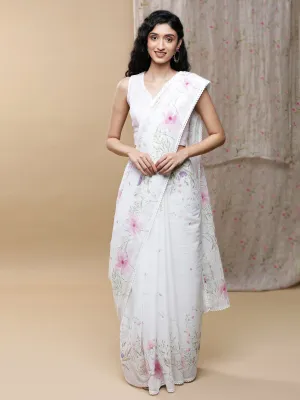 Roop Kota Pink On White Saree