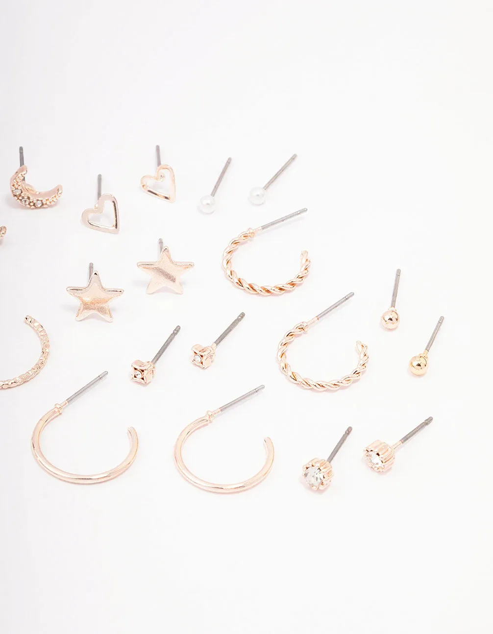 Rose Gold Celestial Heart Stud Earrings 12-Pack