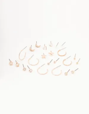 Rose Gold Celestial Heart Stud Earrings 12-Pack