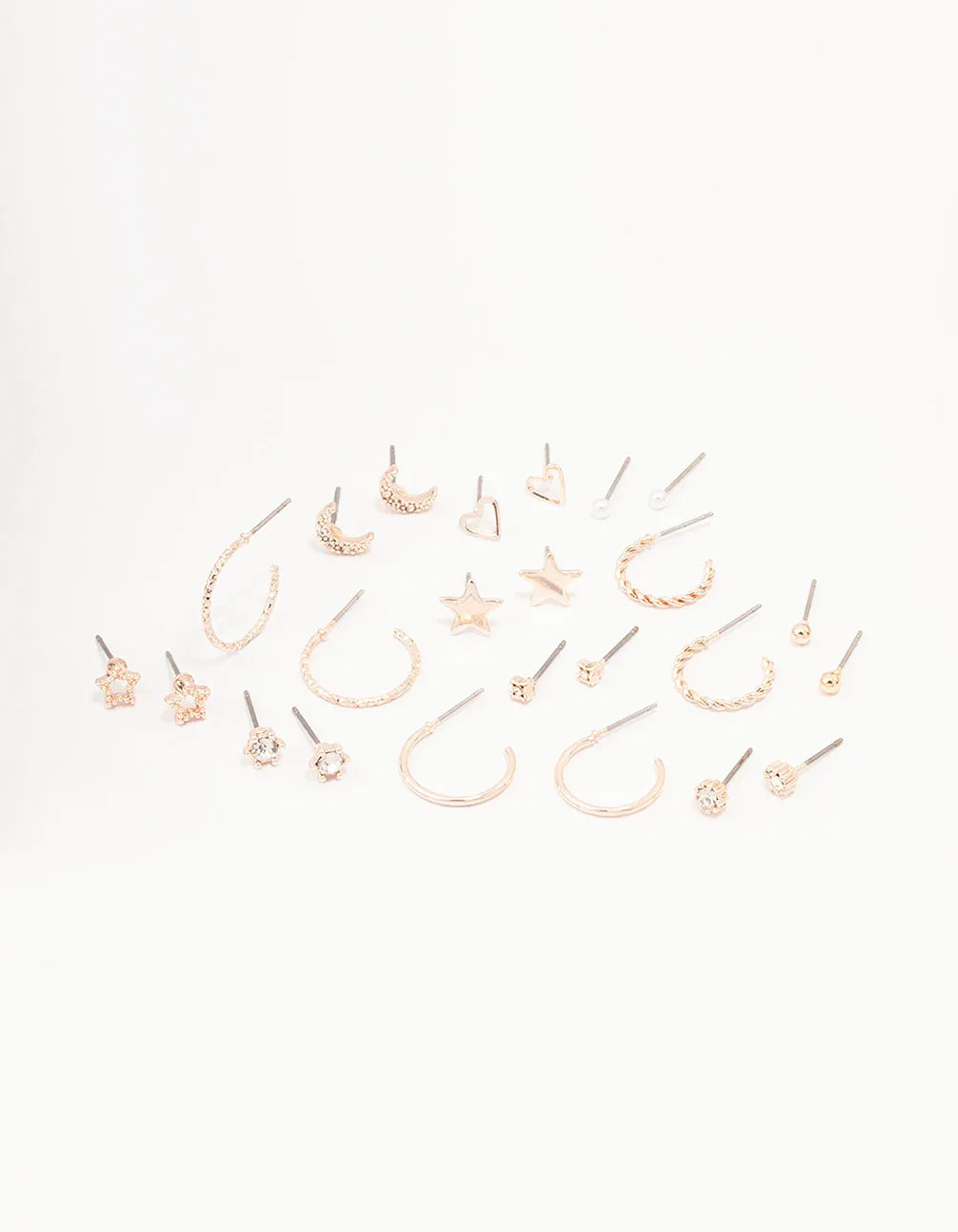 Rose Gold Celestial Heart Stud Earrings 12-Pack