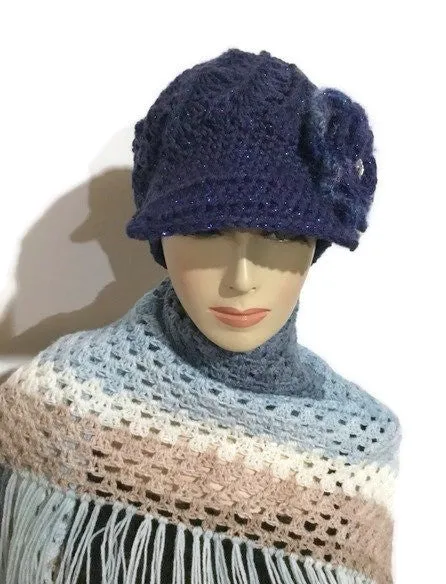 Royal blue hat, woman's size, THE ROYAL BLUE CROCHET HAT, holiday gift, for her, ready to ship
