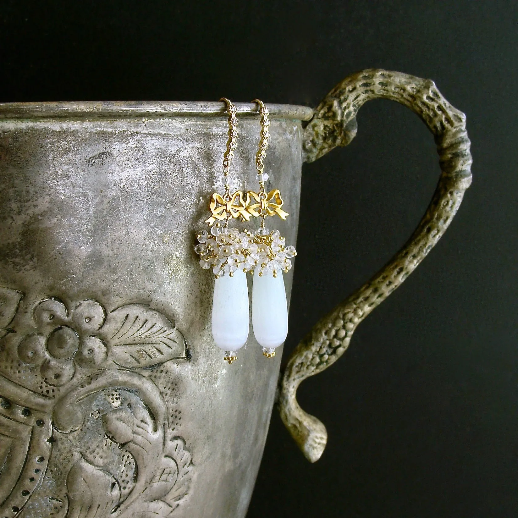 Selenite Teardrop Rock Crystal Cluster Earrings -  Selena Earrings