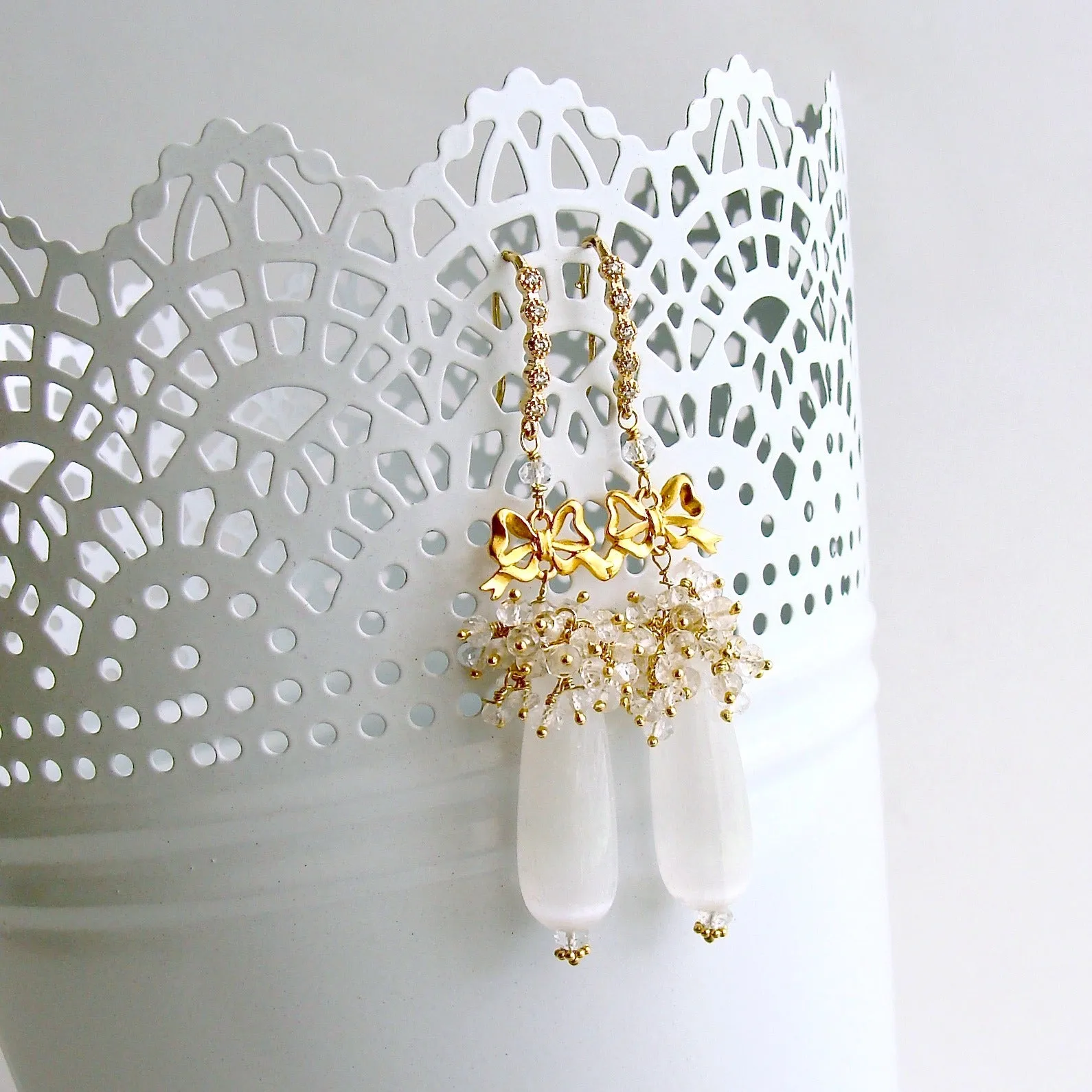 Selenite Teardrop Rock Crystal Cluster Earrings -  Selena Earrings
