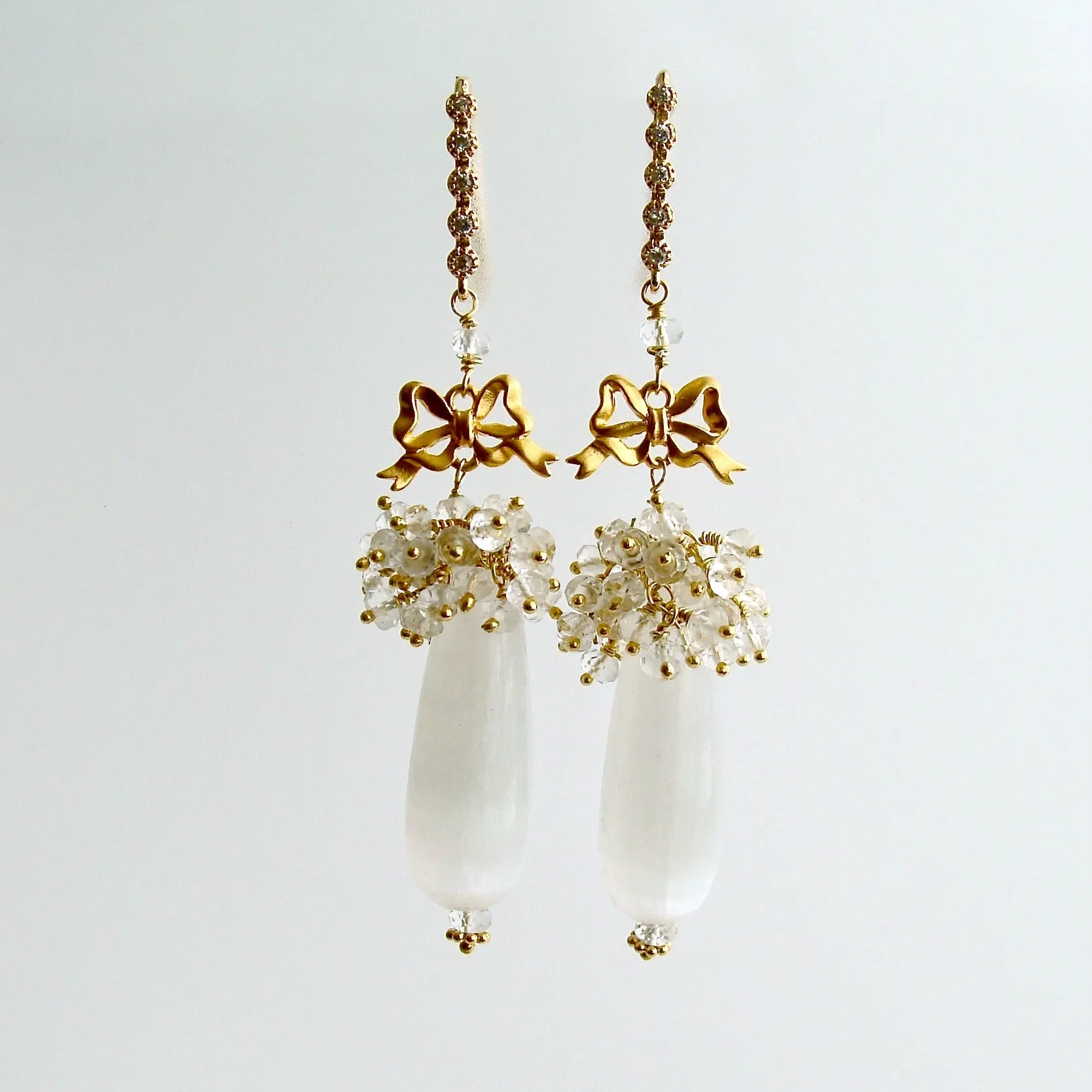 Selenite Teardrop Rock Crystal Cluster Earrings -  Selena Earrings