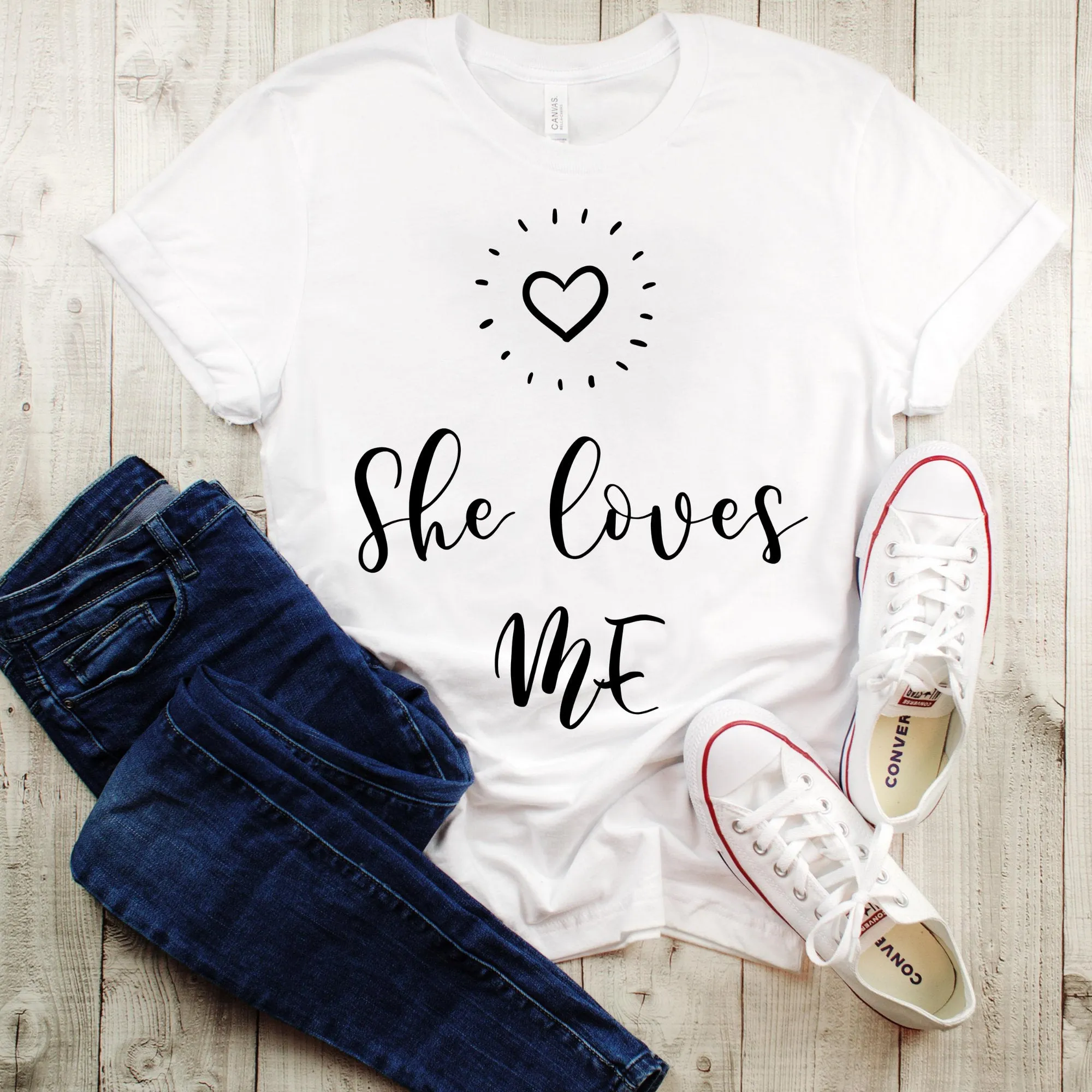 She Loves Me - He Loves Me Matching Couples Shirts, Mens Tee and Womens Tee