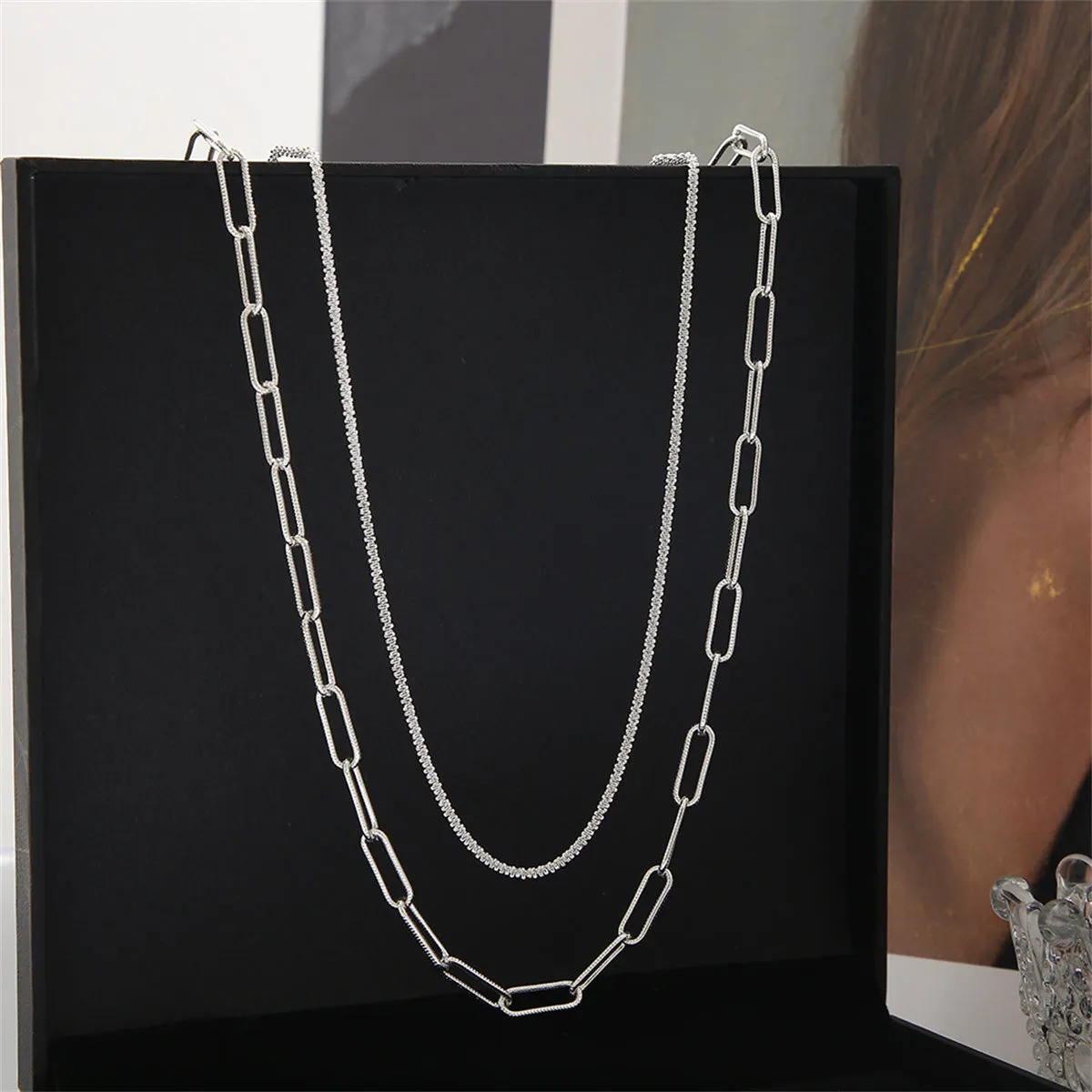 Silver-Plated Chain Necklace & Paperclip Cable Chain Necklace