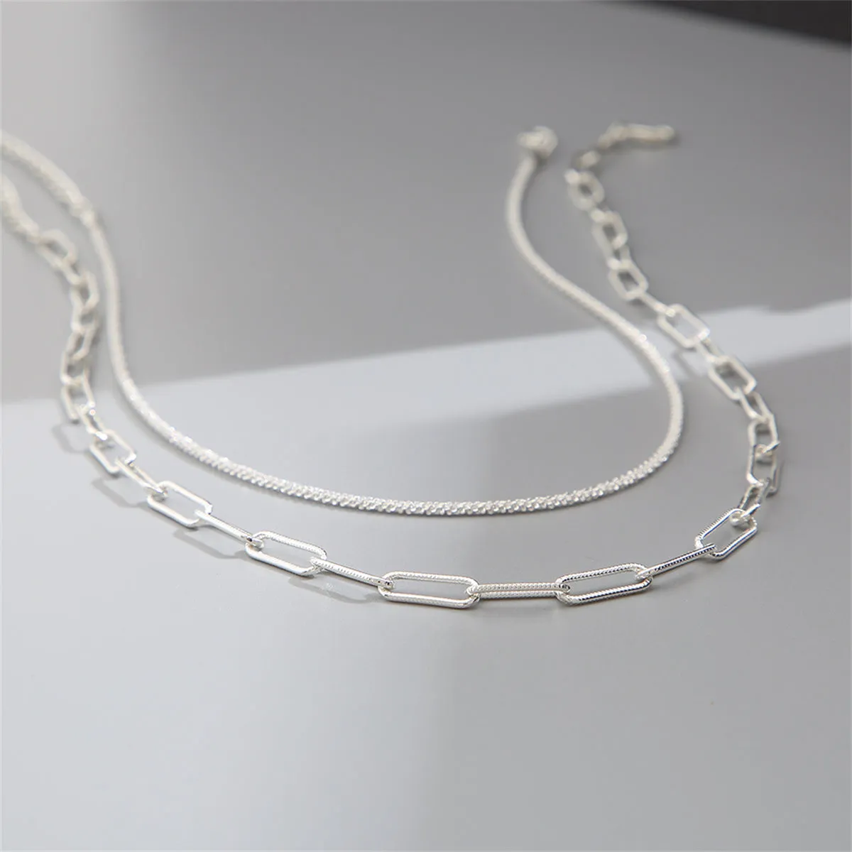 Silver-Plated Chain Necklace & Paperclip Cable Chain Necklace
