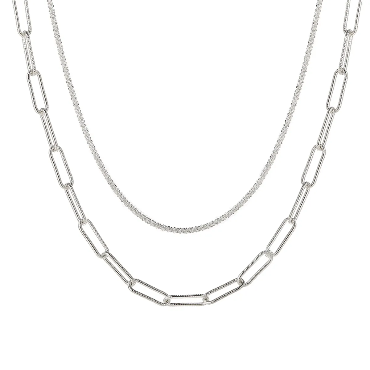 Silver-Plated Chain Necklace & Paperclip Cable Chain Necklace