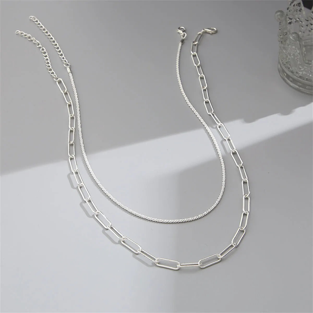 Silver-Plated Chain Necklace & Paperclip Cable Chain Necklace