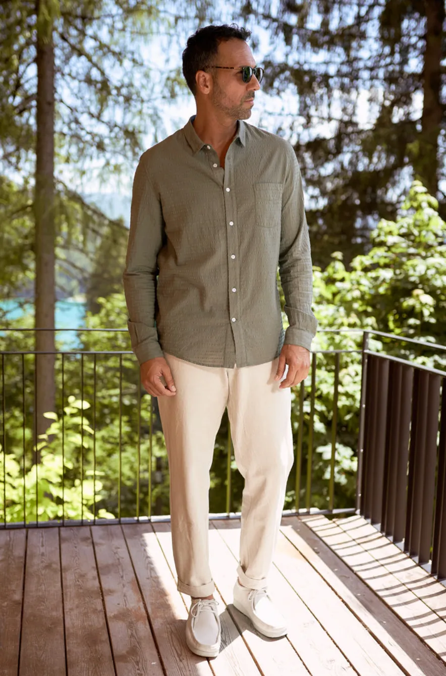 Simon shirt in eco seersucker dusty olive