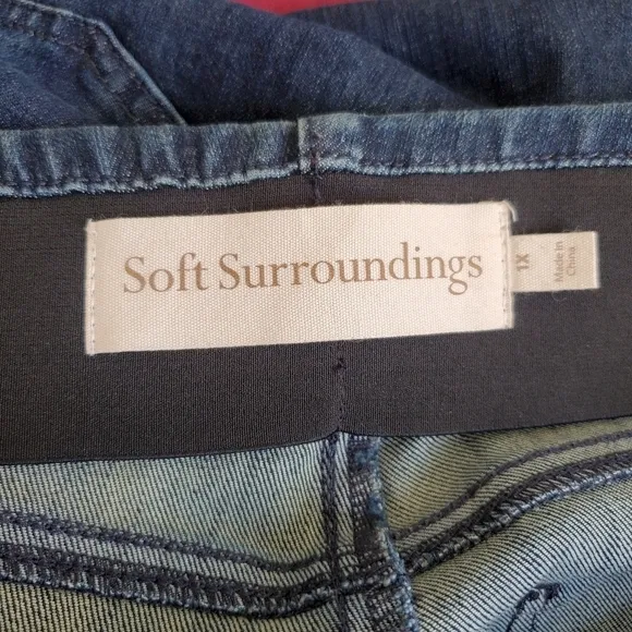 SOFT SURROUNDINGS JEANS WOMENS SZ 1X BOOT-CUT PULL-ON DARK BLUE ELASTIC WAIST