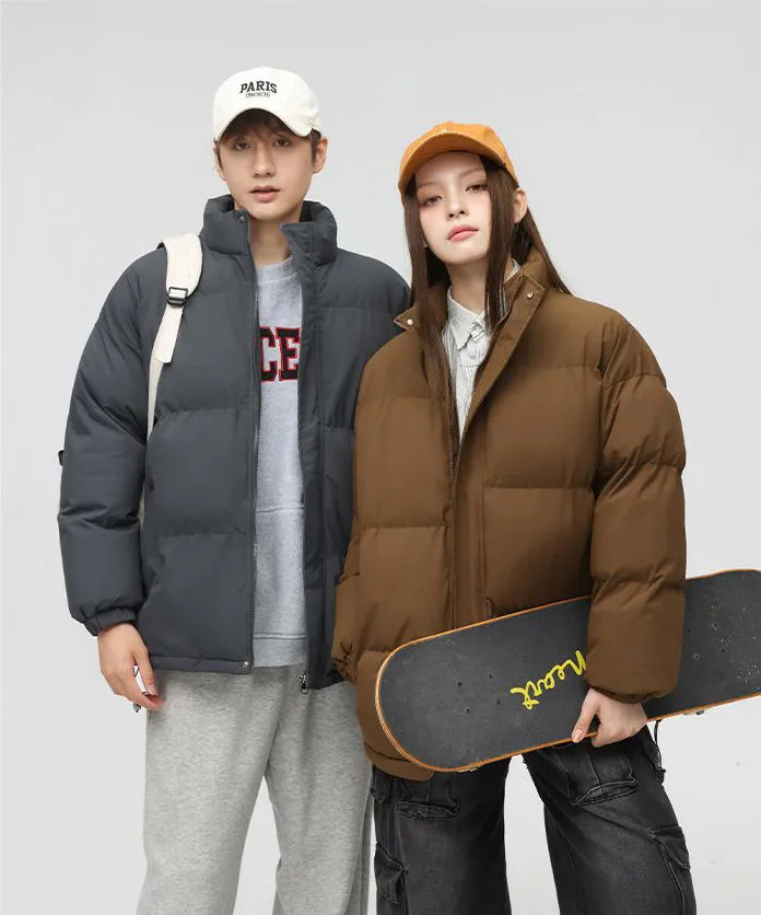 Solid and Unisex Cozy Puffer Jacket with Adjustable Fit