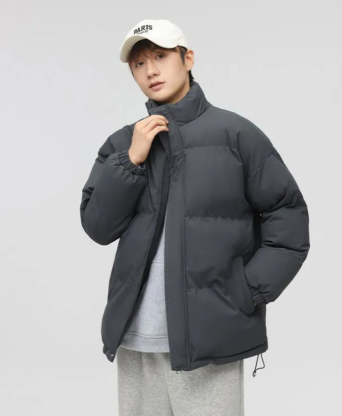 Solid and Unisex Cozy Puffer Jacket with Adjustable Fit