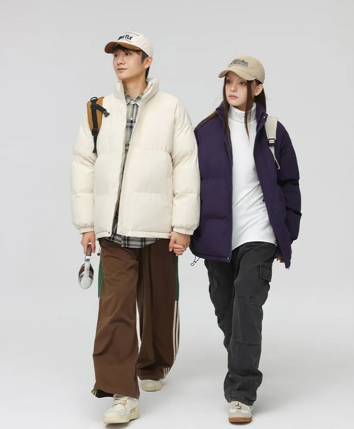 Solid and Unisex Cozy Puffer Jacket with Adjustable Fit