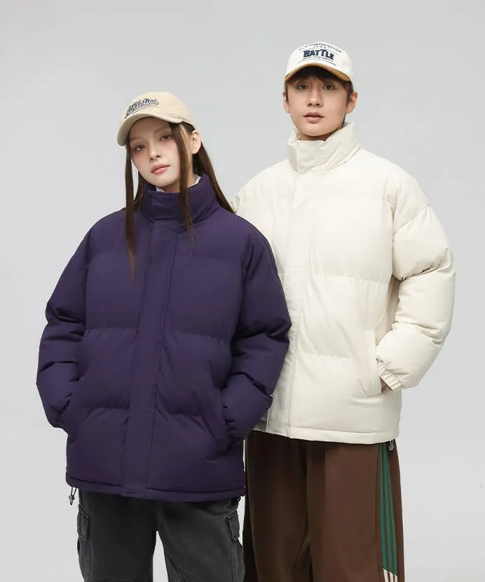Solid and Unisex Cozy Puffer Jacket with Adjustable Fit