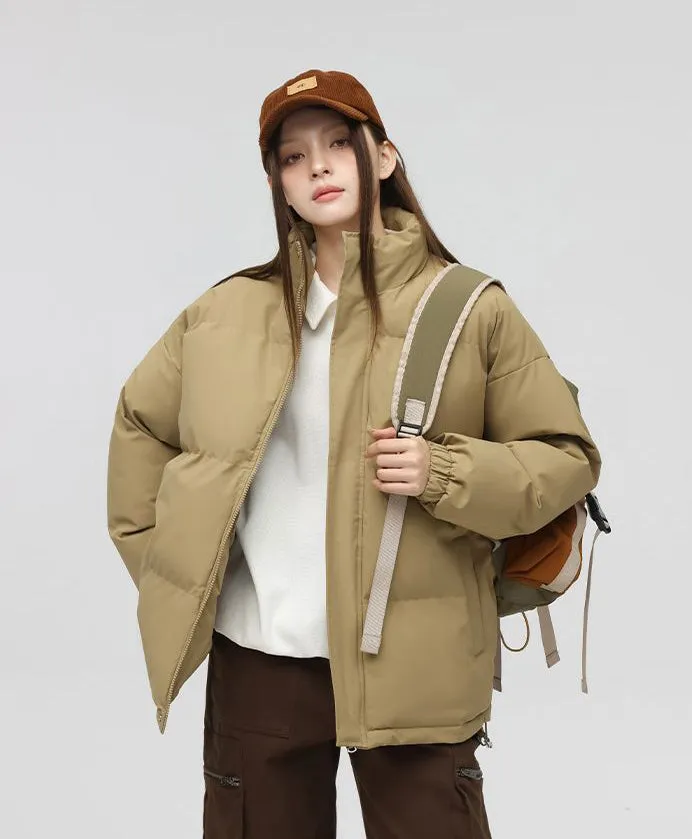Solid and Unisex Cozy Puffer Jacket with Adjustable Fit