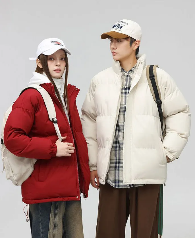 Solid and Unisex Cozy Puffer Jacket with Adjustable Fit