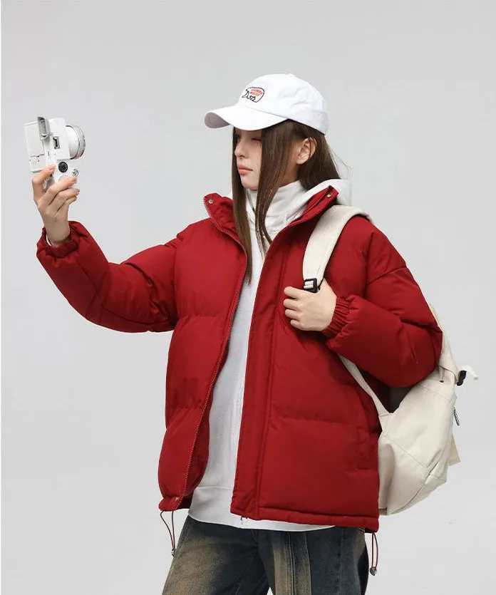 Solid and Unisex Cozy Puffer Jacket with Adjustable Fit
