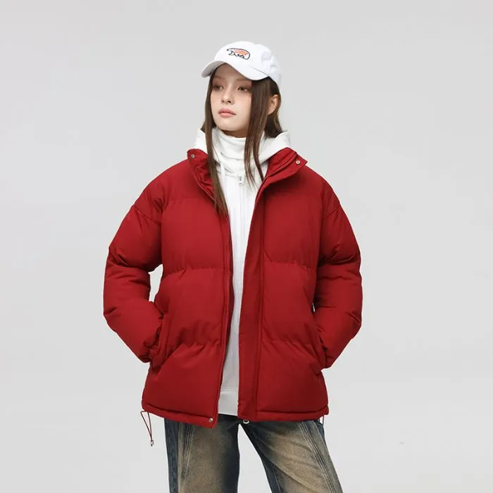 Solid and Unisex Cozy Puffer Jacket with Adjustable Fit
