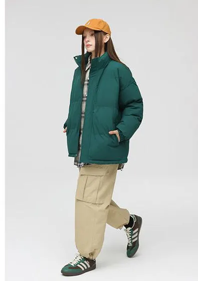 Solid and Unisex Cozy Puffer Jacket with Adjustable Fit