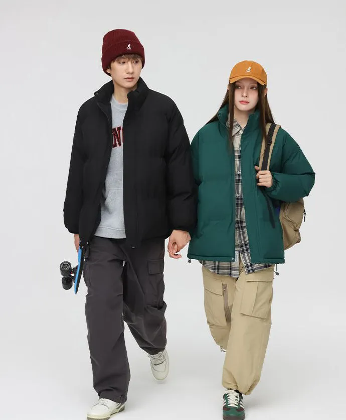 Solid and Unisex Cozy Puffer Jacket with Adjustable Fit