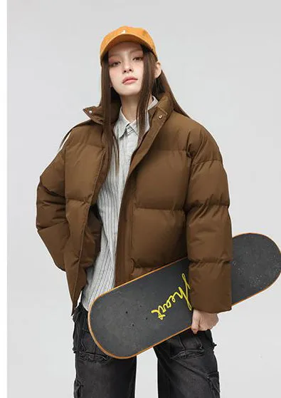 Solid and Unisex Cozy Puffer Jacket with Adjustable Fit