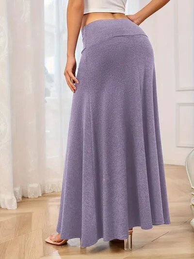 Solid Elastic Waist Maxi Skirt S-2XL
