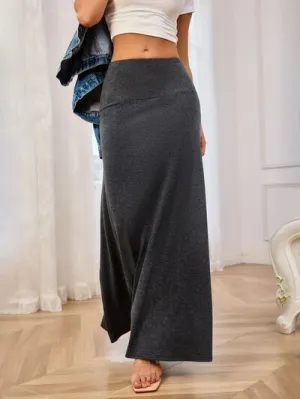 Solid Elastic Waist Maxi Skirt S-2XL