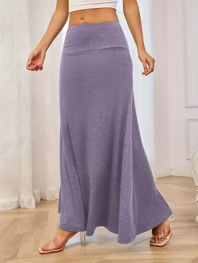 Solid Elastic Waist Maxi Skirt S-2XL