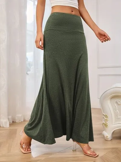Solid Elastic Waist Maxi Skirt S-2XL