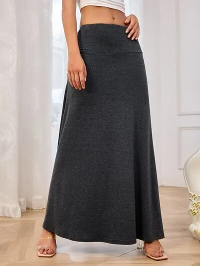 Solid Elastic Waist Maxi Skirt S-2XL
