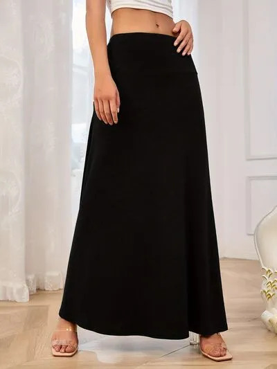 Solid Elastic Waist Maxi Skirt S-2XL