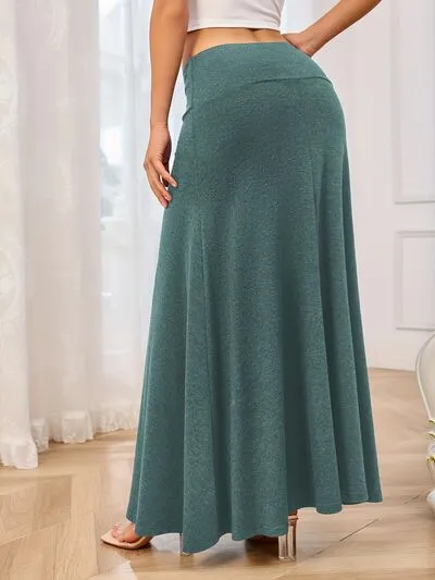 Solid Elastic Waist Maxi Skirt S-2XL