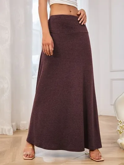 Solid Elastic Waist Maxi Skirt S-2XL