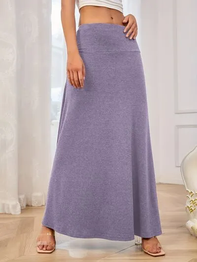 Solid Elastic Waist Maxi Skirt S-2XL